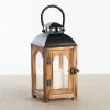 Lanterns-Kirkland's Home Pine Wood And Black Metal Lantern, 11 In. Brown/Black