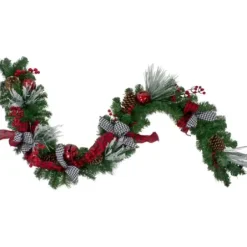 Arrangements & Greenery-Kirkland's Home Pinecone, Plaid, & Houndstooth Christmas Garland Green/Red