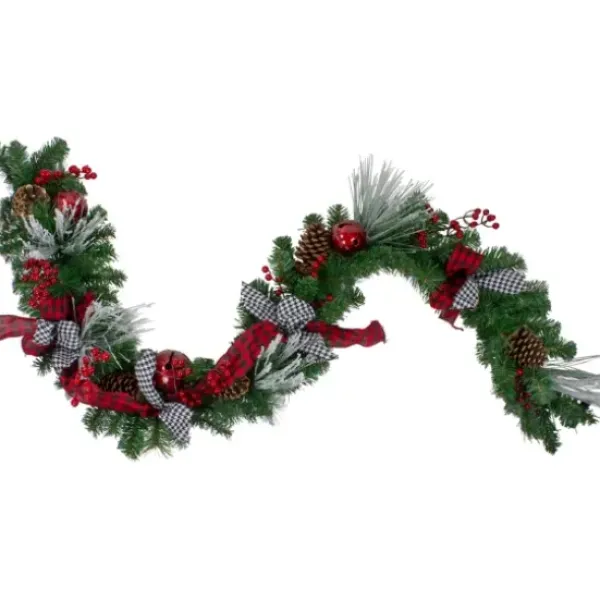 Arrangements & Greenery-Kirkland's Home Pinecone, Plaid, & Houndstooth Christmas Garland Green/Red