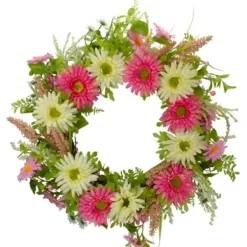 Wreaths-Kirkland's Home Pink And White Chrysanthemum And Berry Wreath Pink/White/Green