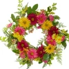 Wreaths-Kirkland's Home Pink And Yellow Chrysanthemum And Daisy Wreath Yellow/Pink/Green