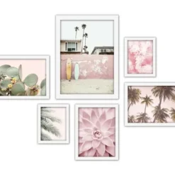 Framed Art-Kirkland's Home Pink Beach Photography Framed Art Prints, Set Of 6 Pink/Green