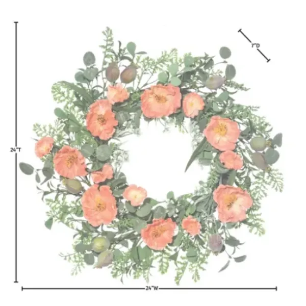 Wreaths-Kirkland's Home Pink Poppy And Pod Wreath Pink/Green