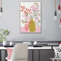 Framed Art-Kirkland's Home Pink Table Framed Canvas Art Print White/Pink/Green