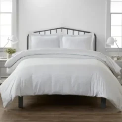 Duvets-Kirkland's Home Pinstripe 3-Pc. Queen Duvet Cover Set White/Gray