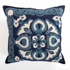 Pillows-Kirkland's Home Pippa Embroidered Denim Pillow Blue