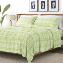 Bed Sheets-Kirkland's Home Plaid Polka Dot 3-Pc. Twin Sheet Set Green