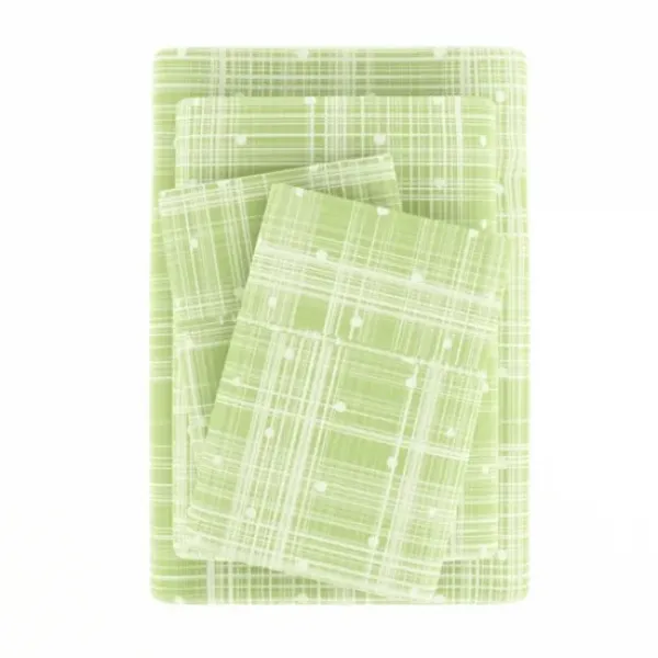 Bed Sheets-Kirkland's Home Plaid Polka Dot 3-Pc. Twin Sheet Set Green