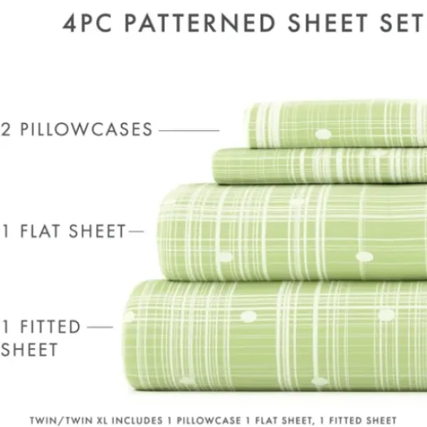Bed Sheets-Kirkland's Home Plaid Polka Dot 3-Pc. Twin Sheet Set Green