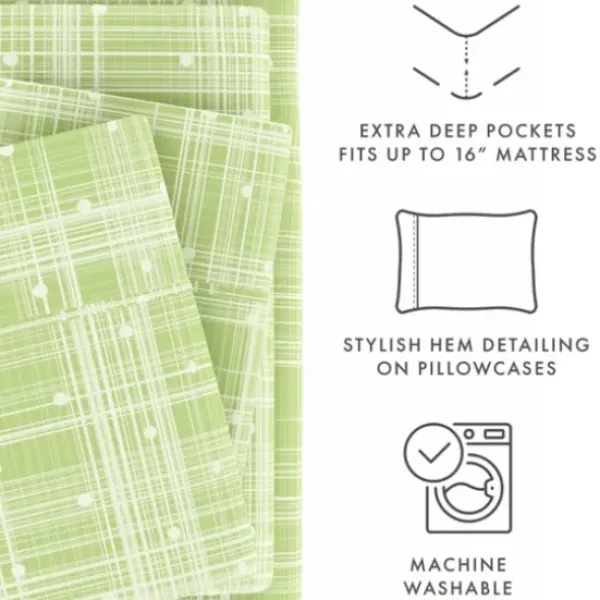 Bed Sheets-Kirkland's Home Plaid Polka Dot 3-Pc. Twin Sheet Set Green