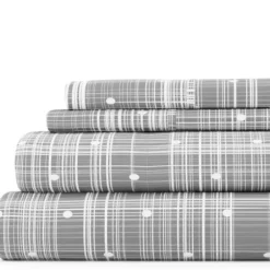 Bed Sheets-Kirkland's Home Plaid Polka Dot 3-Pc. Twin Sheet Set Gray