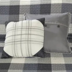 Bedspreads & Coverlets-Kirkland's Home Plaid Reversible 6-Pc. Full/Queen Coverlet Set Gray/White