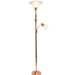 Floor Lamps-Kirkland's Home Polished Rose Gold And White Reading Arm Torchiere Pink