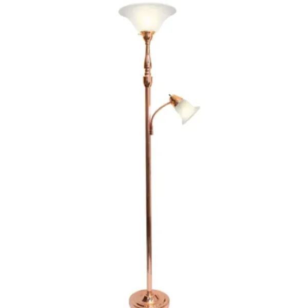 Floor Lamps-Kirkland's Home Polished Rose Gold And White Reading Arm Torchiere Pink