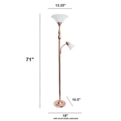 Floor Lamps-Kirkland's Home Polished Rose Gold And White Reading Arm Torchiere Pink