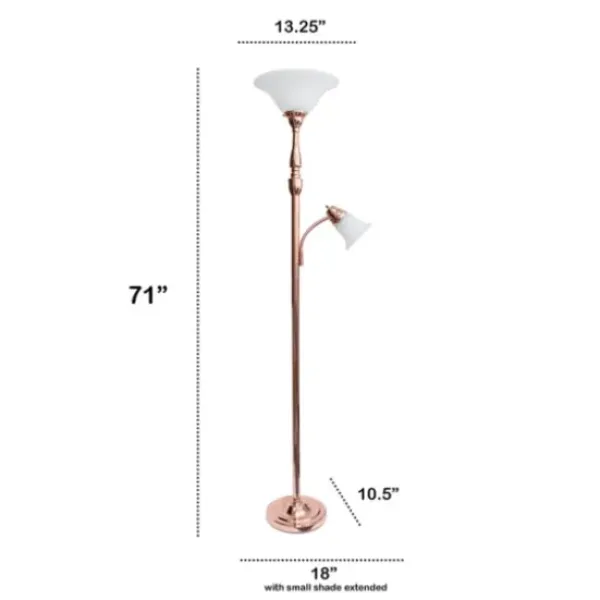 Floor Lamps-Kirkland's Home Polished Rose Gold And White Reading Arm Torchiere Pink