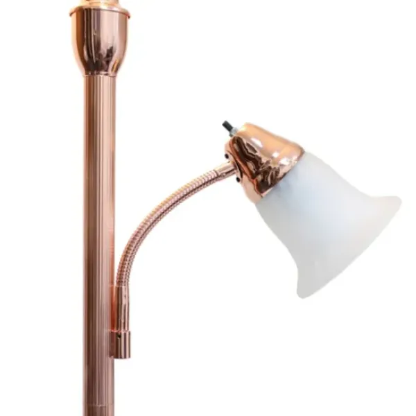 Floor Lamps-Kirkland's Home Polished Rose Gold And White Reading Arm Torchiere Pink