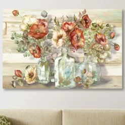 Canvas Art-Kirkland's Home Poppies And Eucalyptus Canvas Art Print, 48X32 In. Multi