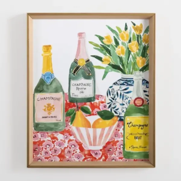 Framed Art-Kirkland's Home Popping Champagne Bottles Framed Art Print Pink/Green/Multi