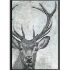 Canvas Art-Kirkland's Home Portrait Of A Deer Framed Giclee Canvas Art Print Black/White/Gray