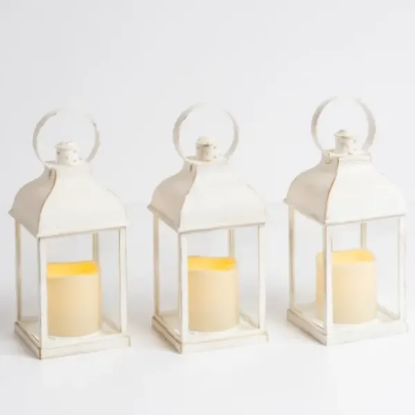 Lanterns-Kirkland's Home Pre-Lit Antique Ring Led Lanterns, Set Of 3 White
