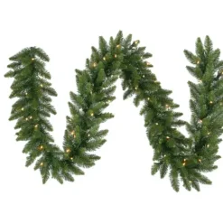 Arrangements & Greenery-Kirkland's Home Pre-Lit Camdon Fir Garland, 50 Ft. Green