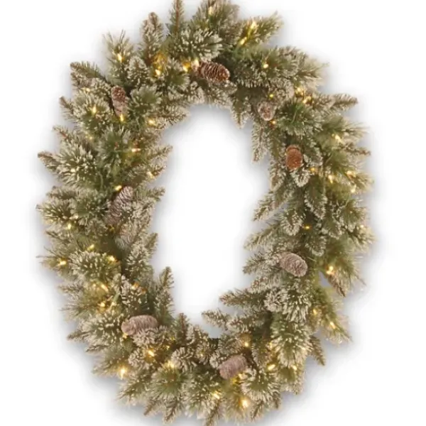 Wreaths-Kirkland's Home Pre-Lit Glittery Pine Oval Christmas Wreath Green
