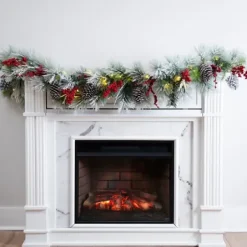 Arrangements & Greenery-Kirkland's Home Pre-Lit Pine Cone And Berry Flocked Garland Red/Green