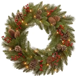 Wreaths-Kirkland's Home Pre-Lit Pine Cone Bristle Berry Christmas Wreath
