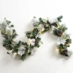 Arrangements & Greenery-Kirkland's Home Pre-Lit Pinecone Branch Holiday Garland White/Green