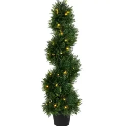 Trees & Topiaries-Kirkland's Home Pre-Lit Potted Spiral Pond Cypress Topiary, 3 Ft.