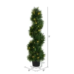Trees & Topiaries-Kirkland's Home Pre-Lit Potted Spiral Pond Cypress Topiary, 3 Ft.