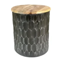 Accent & End Tables-Kirkland's Home Pressed Metal Drum Storage Accent Table Black