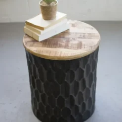 Accent & End Tables-Kirkland's Home Pressed Metal Drum Storage Accent Table Black