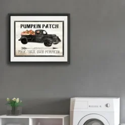 Wall Quotes & Signs-Kirkland's Home Pumpkin Patch Black Truck Giclee Canvas Art Print Tan/Gray/Black