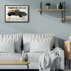 Wall Quotes & Signs-Kirkland's Home Pumpkin Patch Black Truck Framed Giclee Art Print Ivory/Black