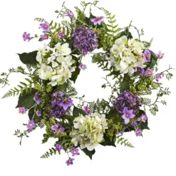 Wreaths-Kirkland's Home Purple And White Hydrangea Wreath Purple/Green/White