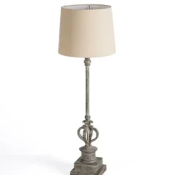 Buffet Lamps-Kirkland's Home Quatrefoil Distressed Gray Buffet Lamp Tan