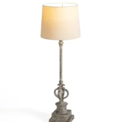 Buffet Lamps-Kirkland's Home Quatrefoil Distressed Gray Buffet Lamp Tan