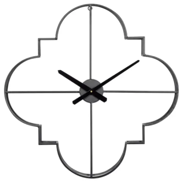 Clocks-Kirkland's Home Quatrefoil Iron Cut-Out Wall Clock Black