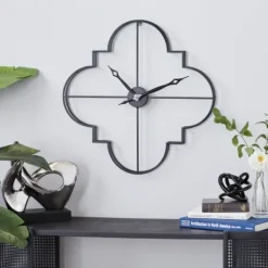 Clocks-Kirkland's Home Quatrefoil Iron Cut-Out Wall Clock Black