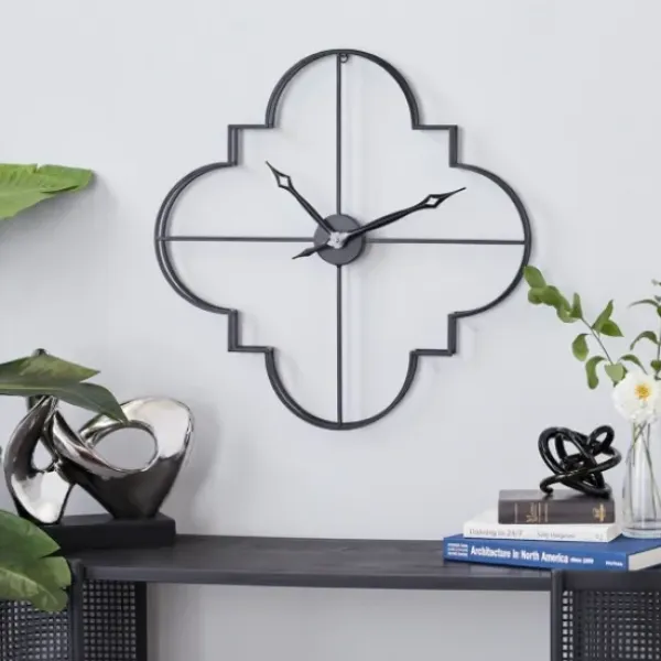 Clocks-Kirkland's Home Quatrefoil Iron Cut-Out Wall Clock Black