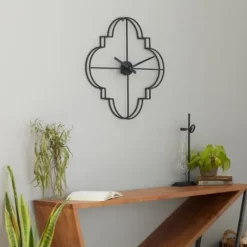 Clocks-Kirkland's Home Quatrefoil Iron Cut-Out Wall Clock Black