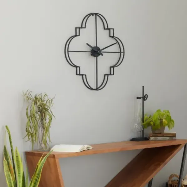 Clocks-Kirkland's Home Quatrefoil Iron Cut-Out Wall Clock Black