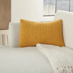Pillows-Kirkland's Home Quilted Chevron Lumbar Pillow Yellow