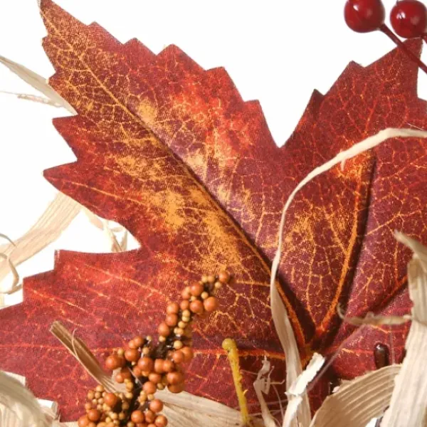 Wreaths-Kirkland's Home Raffia Corn Husk Maple Harvest Wreath Ivory/Orange