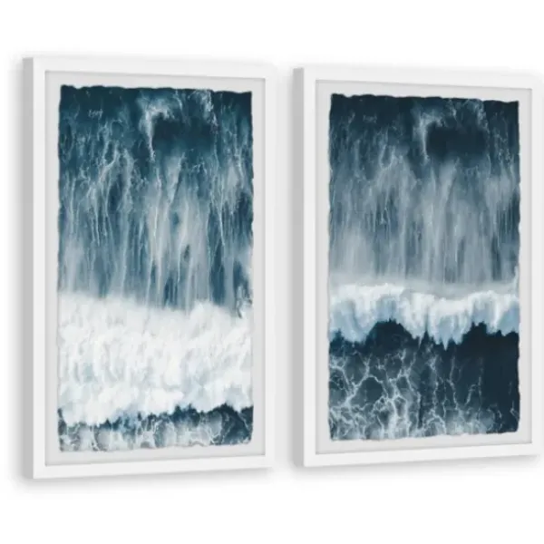 Framed Art-Kirkland's Home Raging Waves Diptych 2-Pc. Framed Wall Art Set Blue/White