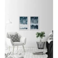 Framed Art-Kirkland's Home Raging Waves Diptych 2-Pc. Framed Wall Art Set Blue/White