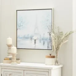 Framed Art-Kirkland's Home Rainy Paris Blues Transitional Framed Wall Art Blue/White/Black