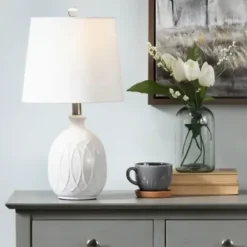 Table Lamps-Kirkland's Home Raised Geometric Table Lamp White